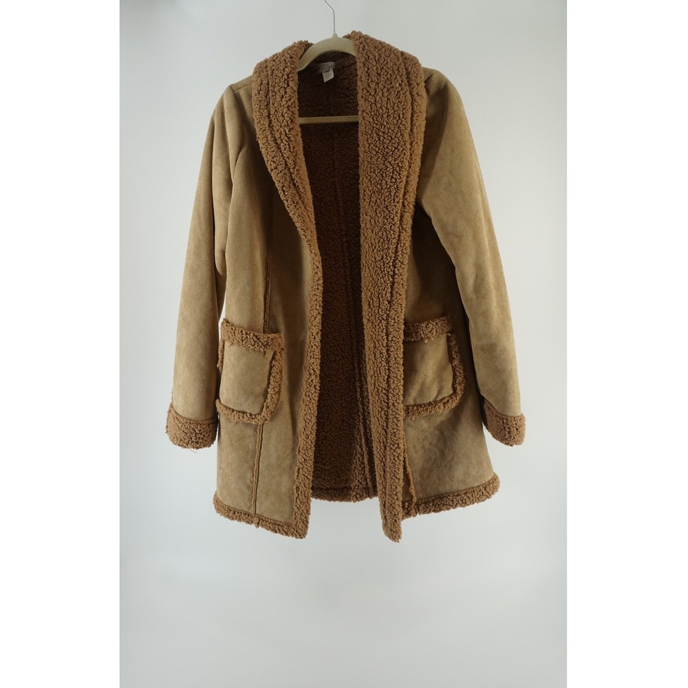 West‎ of Melrose Faux Suede Sherpa Coat Cozy Western Outerwear Tan Large